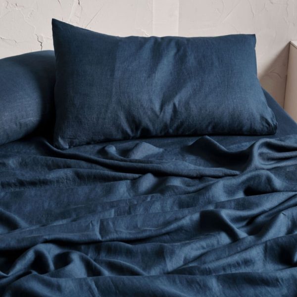 Nimes Pure Linen Navy SHEET SET by LINEN HOUSE Online