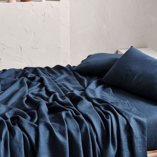 Nimes Pure Linen Navy SHEET SET by LINEN HOUSE Online