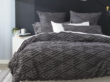 Chevvy Slate Vintage Washed Tufted Quilt Cover Set by Revive Living Online Hot Sale