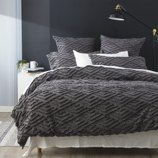 Chevvy Slate Vintage Washed Tufted Quilt Cover Set by Revive Living Online Hot Sale