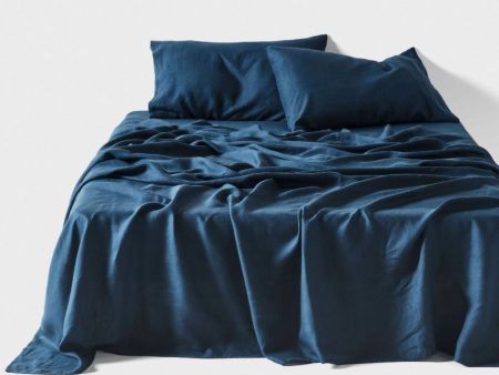 Nimes Pure Linen Navy SHEET SET by LINEN HOUSE Online