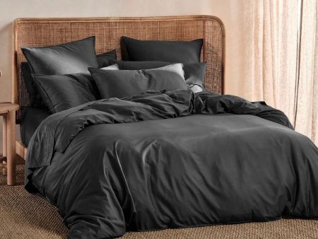 Nara Bamboo Cotton CHARCOAL Quilt Cover Set by Linen House Online now