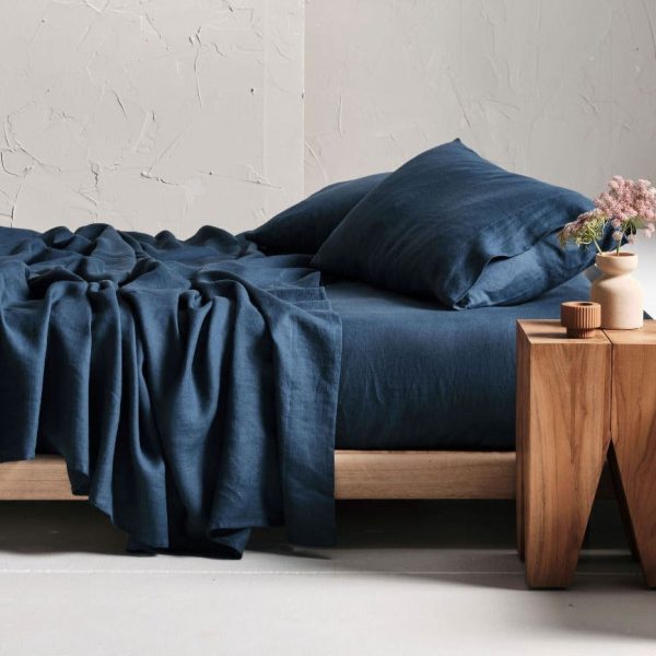 Nimes Pure Linen Navy SHEET SET by LINEN HOUSE Online