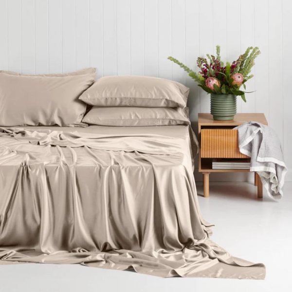 Madeleine Hotel Linen Bamboo Cotton Sheets Set - Stone For Discount