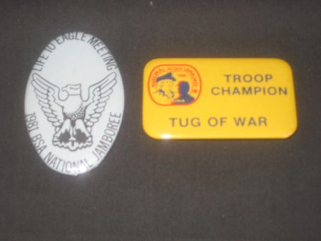 1981 National Jamboree Tug of War Champion & Life to Eagle Meeting Buttons Discount