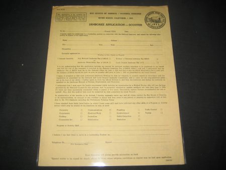 1953 National Jamboree Scouter Application Blank Online Hot Sale